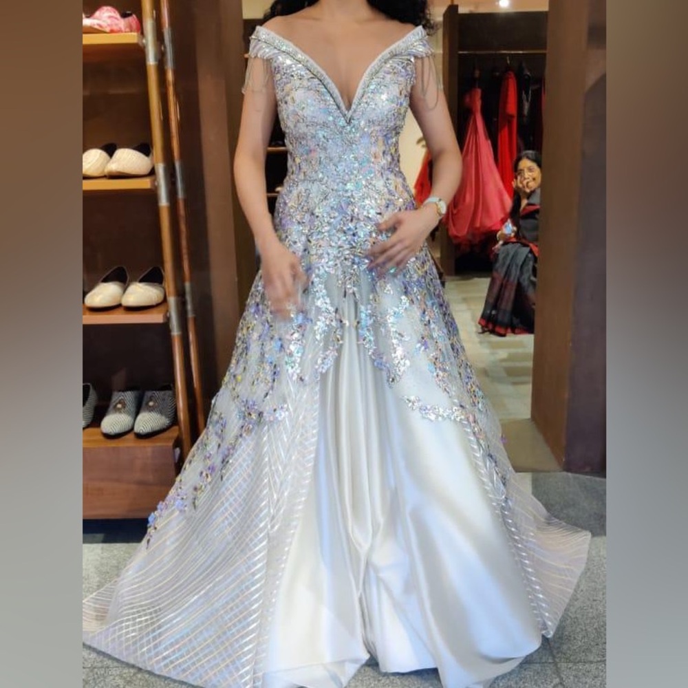 Stunning White and Silver Embellished Wedding Dress